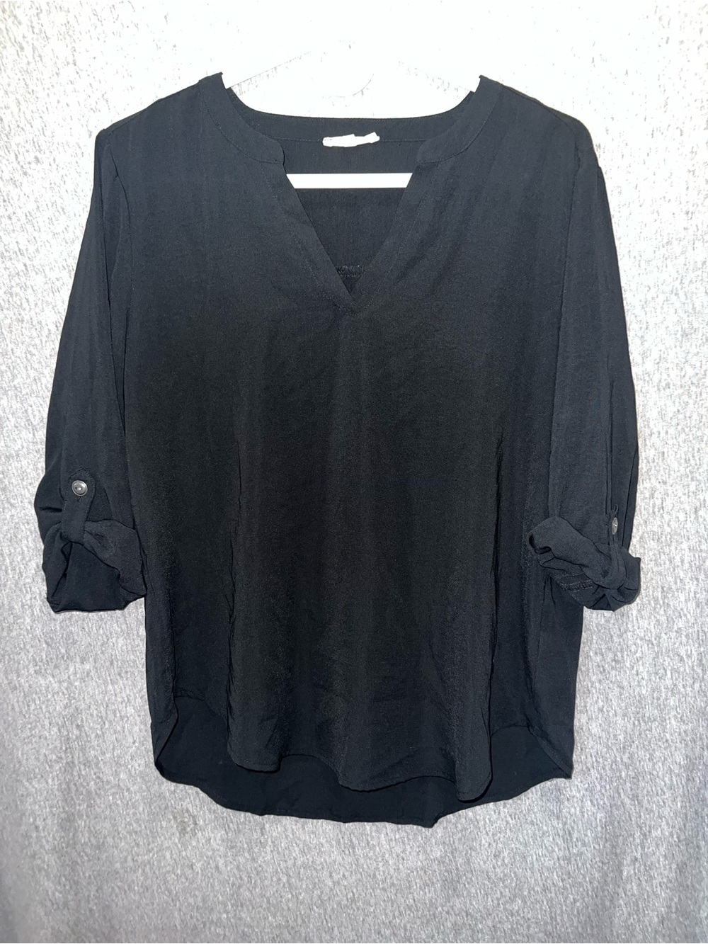Maurices Black V-Neck Roll-Tab Sleeve Tunic